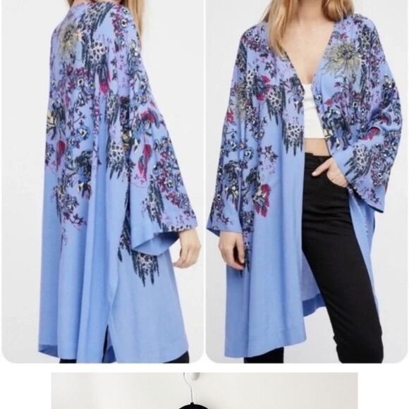 Free People blue multicolored floral print kimono - Picture 1 of 12